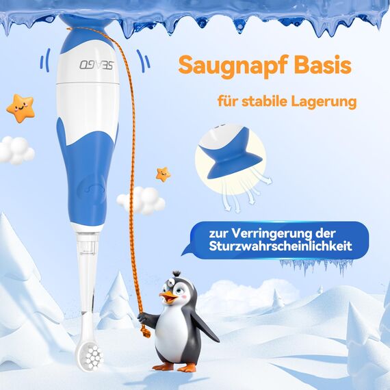 Seago Elektrische Zahnbürste Kinder ab 0-3 Jahr mit LED Licht, Weichen BPA-freiem Runder Gummierte Bürstenkopf, 2 Minuten Smart Timer, Wasserdicht IPX7, für Empfindliche Babyzähne, SG513(Dunkel Blau)