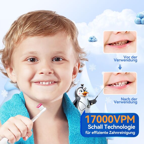 Seago Elektrische Zahnbürste Kinder ab 0-3 Jahr mit LED Licht, Weichen BPA-freiem Runder Gummierte Bürstenkopf, 2 Minuten Smart Timer, Wasserdicht IPX7, für Empfindliche Babyzähne, SG513(Blau)