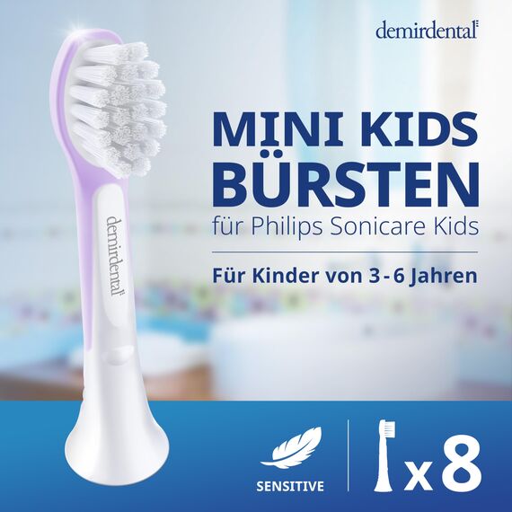 demirdental Ersatzbürsten für Kinder passend für Philips Sonicare Ersatzbürsten Kids, Compact Mini geeignet für 3-6 Jahre, entspricht HX6034 HX6038, Lilac, 8er Set
