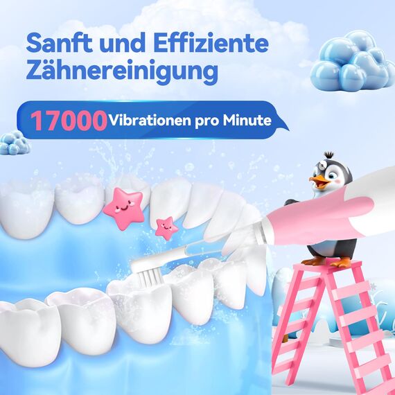 Seago Elektrische Zahnbürste Kinder ab 0-3 Jahr mit LED Licht, Weichen BPA-freiem Runder Gummierte Bürstenkopf, 2 Minuten Smart Timer, Wasserdicht IPX7, für Empfindliche Babyzähne, SG513(Rosa))