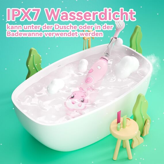 Seago Elektrische Zahnbürste Kinder 0-6 Jahre mit buntem LED Licht, Smart Timer, wiederaufladbare Baby Zahnbürste mit 8 weiche Ersatzbürstenköpfen, IPX7 Wasserdicht, SG2139 (Rosa)