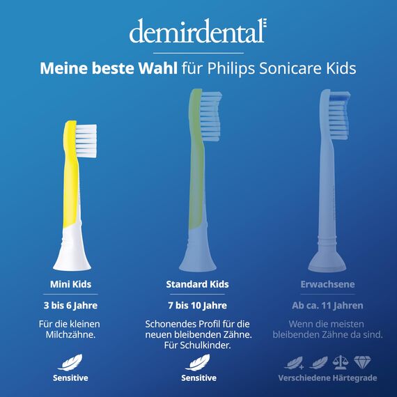 demirdental Ersatzbürsten für Kinder passend für Philips Sonicare Ersatzbürsten Kids, Compact Mini geeignet für 3-6 Jahre, entspricht HX6034 HX6033, Gelb, 3er Set