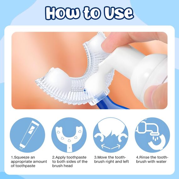 3 Stück Zahnbürste Kinder, U Förmige Kinderzahnbürste 2-6 Jahren, Weicher Bürstenkopf aus Silikon, Kinder Zahnbürste 360 ° Mundpflege, Massage-Zahnfleisch, Rundumreinigung (Blau)