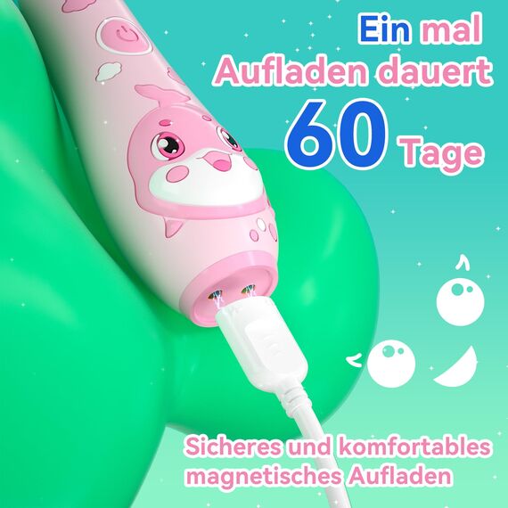 Seago Elektrische Zahnbürste Kinder 0-6 Jahre mit buntem LED Licht, Smart Timer, wiederaufladbare Baby Zahnbürste mit 8 weiche Ersatzbürstenköpfen, IPX7 Wasserdicht, SG2139 (Rosa)