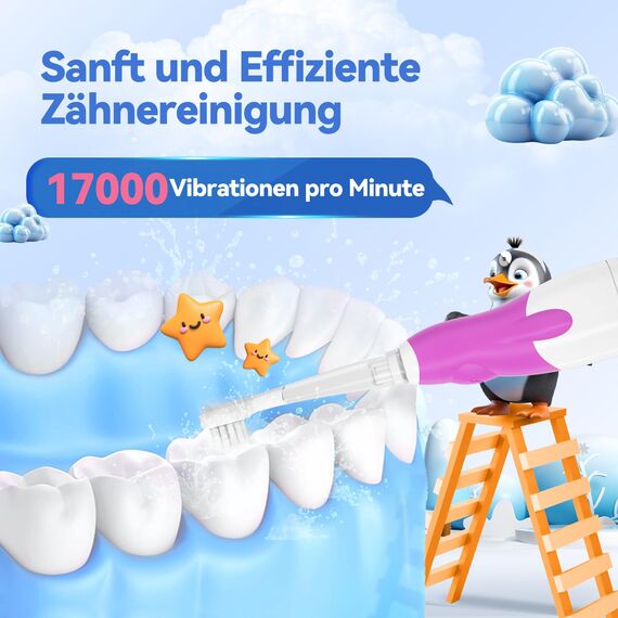 Seago Elektrische Zahnbürste Kinder ab 0-3 Jahr mit LED Licht, Weichen BPA-freiem Runder Gummierte Bürstenkopf, 2 Minuten Smart Timer, Wasserdicht IPX7, für Empfindliche Babyzähne, SG513(Lila Rosa)