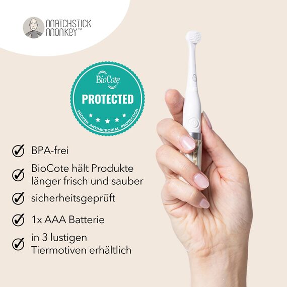 Matchstick Monkey Zahnbürsten Ersatzköpfe (2er Pack) für elektrische Zahnbürste - Sanfte Reinigung für Babys & Kleinkinder - 3-36 Monaten - ultraweiche Borsten & BioCote® Schutz