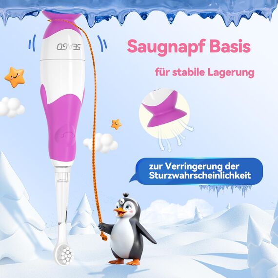 Seago Elektrische Zahnbürste Kinder ab 0-3 Jahr mit LED Licht, Weichen BPA-freiem Runder Gummierte Bürstenkopf, 2 Minuten Smart Timer, Wasserdicht IPX7, für Empfindliche Babyzähne, SG513(Lila Rosa)