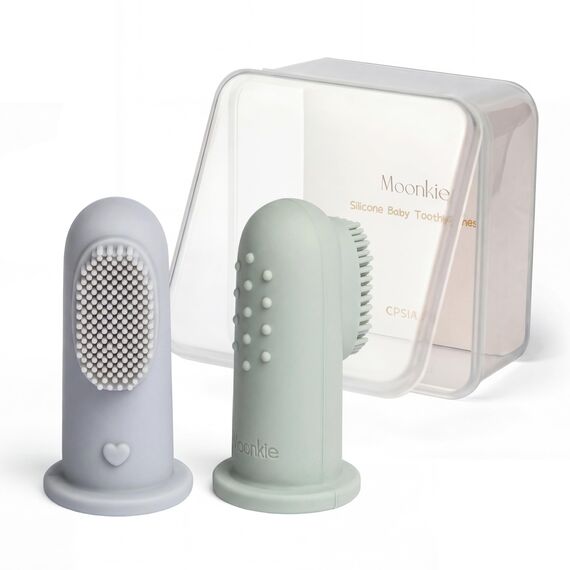 Moonkie Babyzahnbürste Fingerzahnbürste Mundreinigungsset für 3 Monate +, 2 Stück (Cloud/Mint)