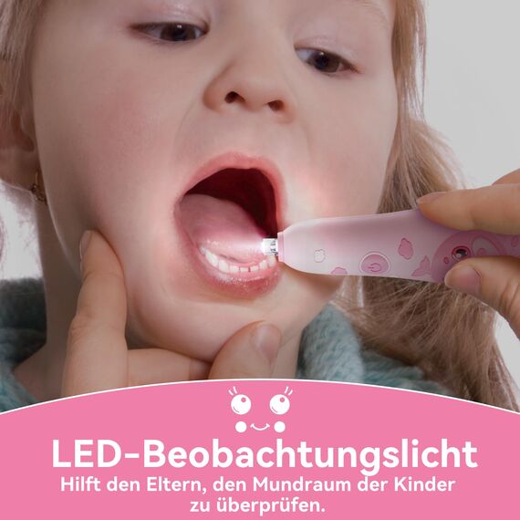 Seago Elektrische Zahnbürste Kinder 0-6 Jahre mit buntem LED Licht, Smart Timer, wiederaufladbare Baby Zahnbürste mit 8 weiche Ersatzbürstenköpfen, IPX7 Wasserdicht, SG2139 (Rosa)