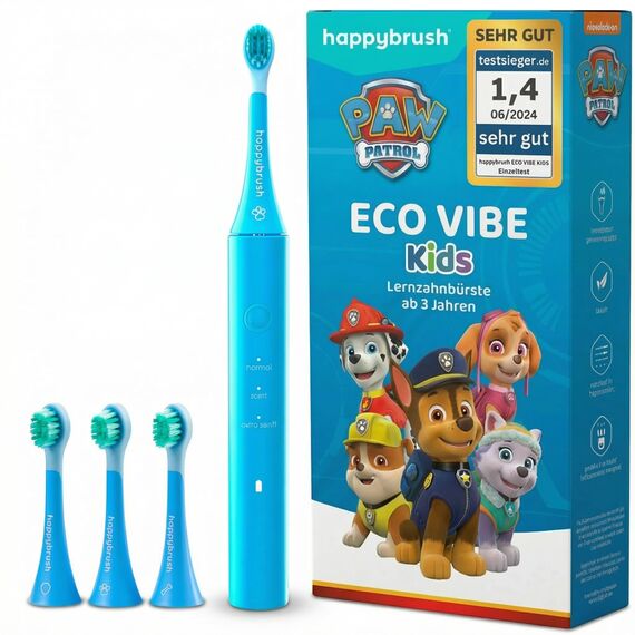 happybrush® Elektrische Zahnbürste Kinder - „Die Höhle der Löwen” - TESTSIEGER* - Kinderzahnbürste im Paw Patrol Design - Inkl.4 Aufsteckbürsten - 4 Monate Power Akku