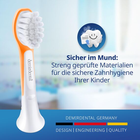 demirdental Ersatzbürsten für Kinder passend für Philips Sonicare Ersatzbürsten Kids, Compact Mini geeignet für 3-6 Jahre, entspricht HX6034 HX6033, Orange, 3er Set