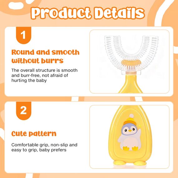 3 Stück Zahnbürste Kinder, U Förmige Kinderzahnbürste 2-6 Jahren, Weicher Bürstenkopf aus Silikon, Kinder Zahnbürste 360 ° Mundpflege, Massage-Zahnfleisch, Rundumreinigung (Gelb)