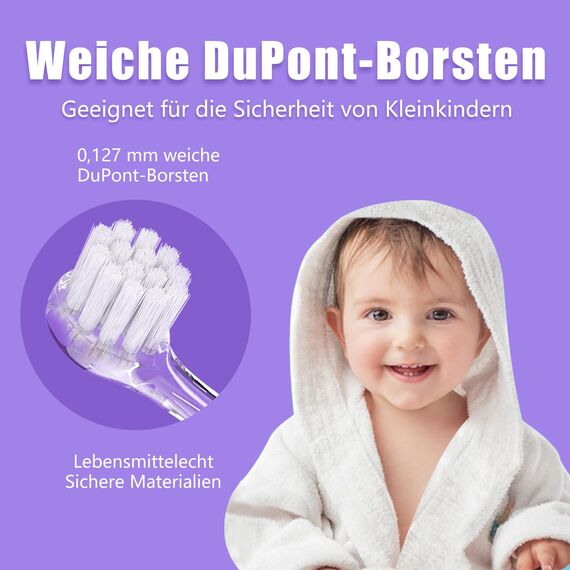 Seago SG-513 Elektrische Zahnbürste Kinder Baby Kinderzahnbürste Elektrisch ab 0-3 Jahre mit LED Licht Smart Timer Babyzahnbürste Wasserdicht IPX7 Schallzahnbürste (Baby Violett)
