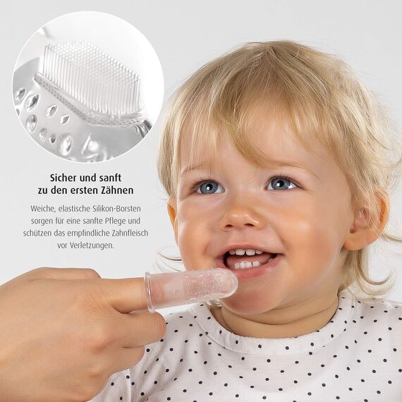 reer 79249 Finger-Zahnbürste Silikon 2 Stück, Baby-Zahnbürste aus Silikon, latexfrei, transparent 9 g