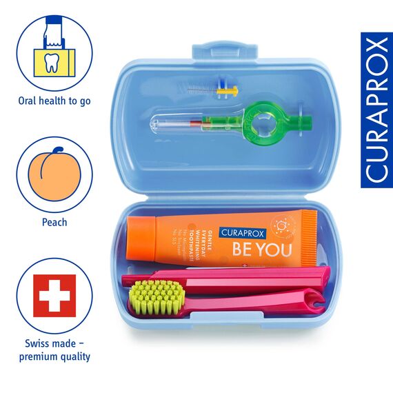 Curaprox Reiseset - CS 5460 Zahnbürste mit 'Be You' Zahnpasta | 2 CPS Prime Interdentalbürsten 07 und 09 / Zahnpflegeset 9,5 cm x 6 cm/Blau/Hergestellt in der Schweiz