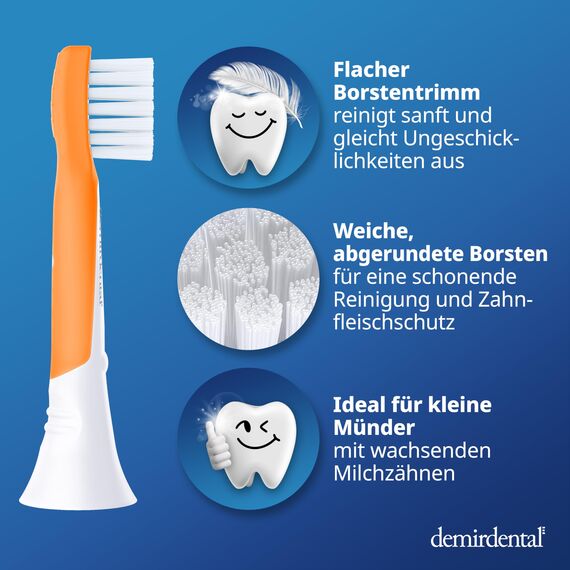 demirdental Ersatzbürsten für Kinder passend für Philips Sonicare Ersatzbürsten Kids, Compact Mini geeignet für 3-6 Jahre, entspricht HX6034 HX6033, Orange, 3er Set
