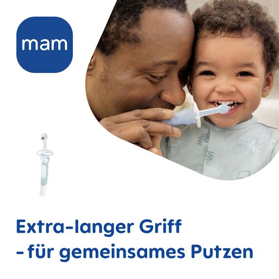 MAM Learn to Brush Set, Baby Zahnbürste mit langem Griff zum gemeinsamen Halten, Kinderzahnbürste trainiert das Zähneputzen, ab 5+ Monate, türkis, 1 Stück (1er Pack)