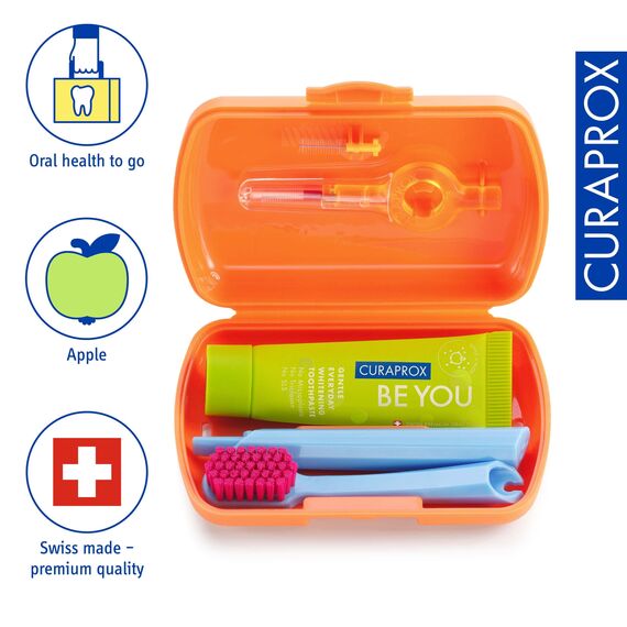 Curaprox Reiseset - CS 5460 Zahnbürste mit 'Be You' Zahnpasta | 2 CPS Prime Interdentalbürsten 07 und 09 / Zahnpflegeset 9,5 cm x 6 cm/Pink/Hergestellt in der Schweiz