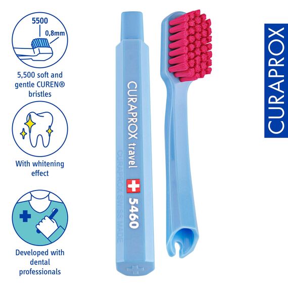 Curaprox Reiseset - CS 5460 Zahnbürste mit 'Be You' Zahnpasta | 2 CPS Prime Interdentalbürsten 07 und 09 / Zahnpflegeset 9,5 cm x 6 cm/Pink/Hergestellt in der Schweiz