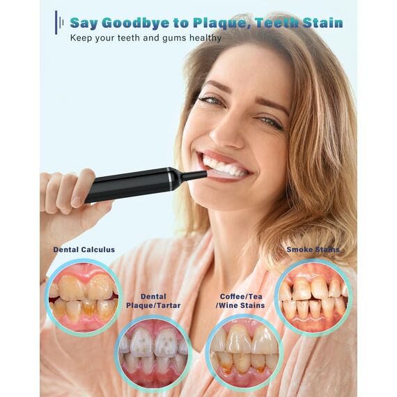Stim-U-Dent Zahnsteinentferner für Zahnstein Entfernen mensch, Zahnreinigungsset Elektrische Zahnbürste für Zahnpflege zu Hause, mit 5 Modi und 4 Reinigungsköpfe, LED Licht