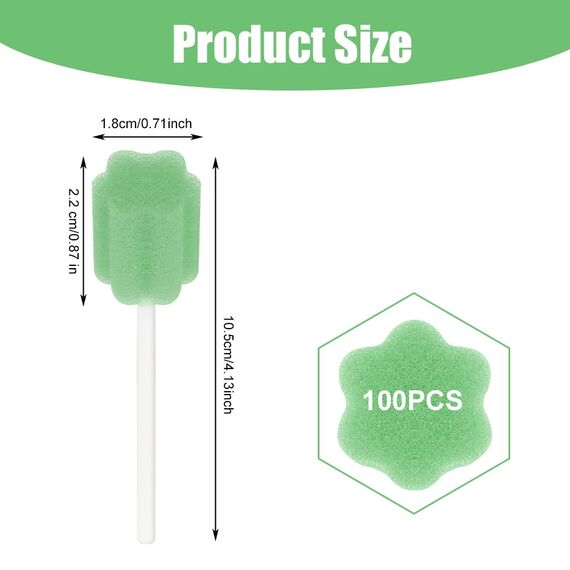 ACWOO Einweg Mundpflege Schwamm, 100 Stück Tragbare Mundschwamm Einweg,Mundpflegestäbchen für Reinigung Zahnkliniken (Grün)