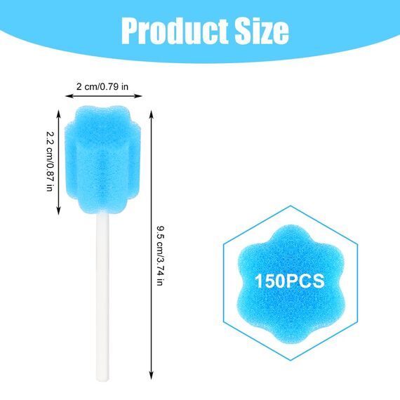 ACWOO Einweg Mundpflege Schwamm, 150 Stück Tragbare Mundschwamm Einweg, Mundpflegestäbchen für Reinigung Zahnkliniken (Blau)