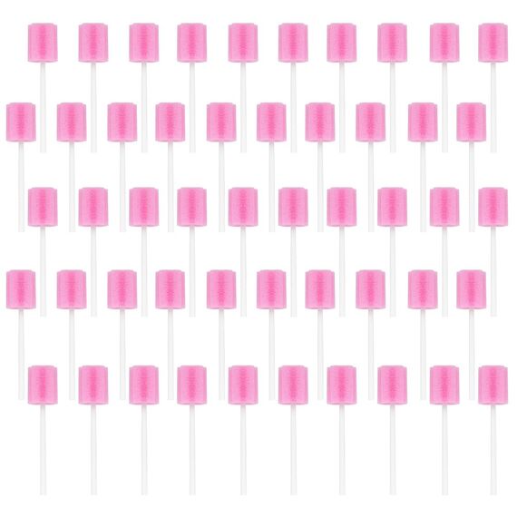 ACWOO Einweg Mundpflege Schwamm, 100 Stück Tragbare Mundschwamm Einweg, Mundpflegestäbchen für Reinigung Zahnkliniken (Rosa)