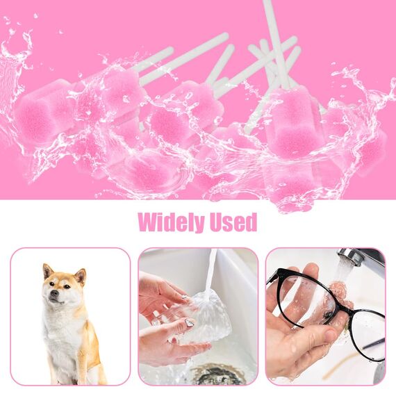 ACWOO Einweg Mundpflege Schwamm, 100 Stück Tragbare Mundschwamm Einweg, Mundpflegestäbchen für Reinigung Zahnkliniken (Rosa)