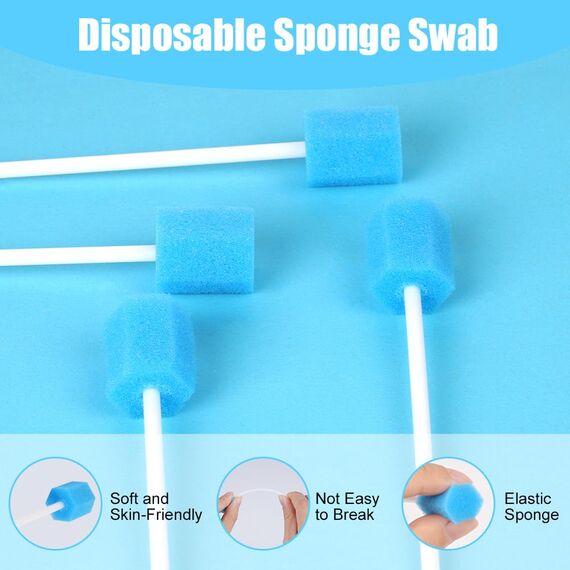ACWOO Einweg Mundpflege Schwamm, 100 Stück Tragbare Mundschwamm Einweg, Mundpflegestäbchen für Reinigung Zahnkliniken(Blau Hexagon)