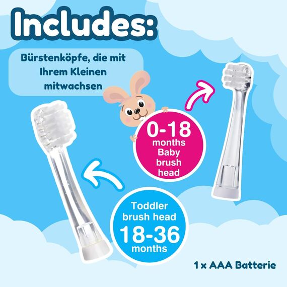 Brush-baby BabySonic Elektrische Zahnbürste für Kleinkinder, Babyrosa, extra weiche Borsten, 2-Minuten-Timer, LED-beleuchteter Zahnbürstenkopf Geeignet für Kinder von 0-3 Jahren