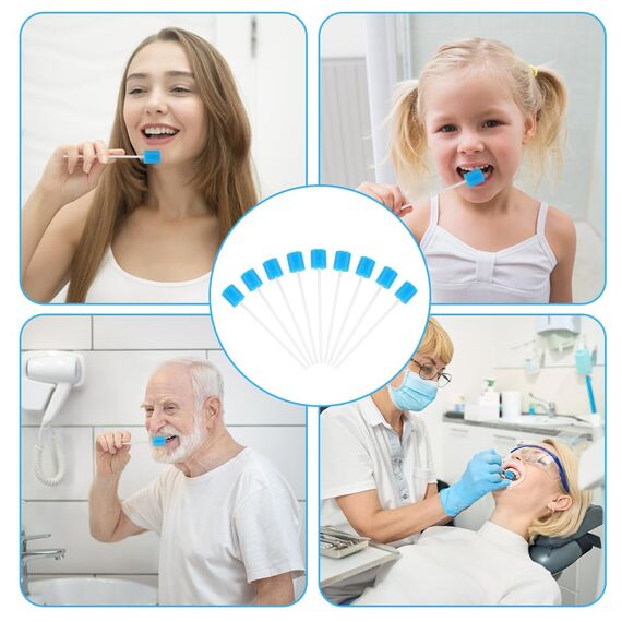 ACWOO Einweg Mundpflege Schwamm, 100 Stück Tragbare Mundschwamm Einweg, Mundpflegestäbchen für Reinigung Zahnkliniken(Blau Hexagon)