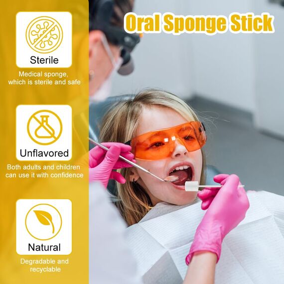 ACWOO Einweg Mundpflege Schwamm, 100 Stück Tragbare Mundschwamm Einweg, Mundpflegestäbchen für Reinigung Zahnkliniken (Weiß)