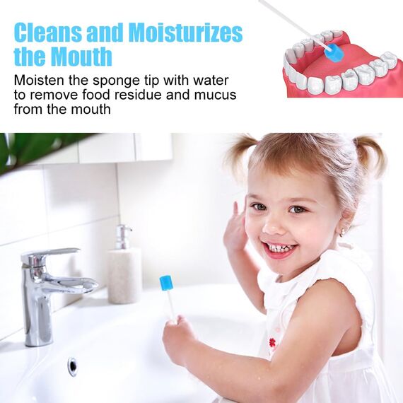 ACWOO Einweg Mundpflege Schwamm, 100 Stück Tragbare Mundschwamm Einweg, Mundpflegestäbchen für Reinigung Zahnkliniken(Blau Hexagon)