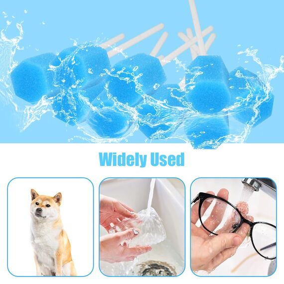 ACWOO Einweg Mundpflege Schwamm, 100 Stück Tragbare Mundschwamm Einweg, Mundpflegestäbchen für Reinigung Zahnkliniken(Blau Hexagon)