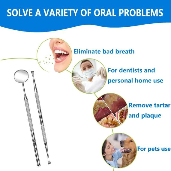YSCARE Zahnpflegeset Zahnaufhellung Zahnbelag-Entferner Werkzeuge für Hunde und Katzen Zahnspiegel Zahnreiniger Mundpflege 3-teiliges Set