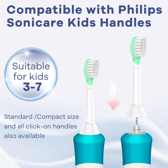 8er Kids Ersatzbürsten Kompatibel mit Philips Sonicare Kinder Zahnbürste, Mini Ersatzbürsten, ab 3-5 Jahre, Rosa/Grün
