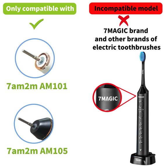 Ersatzbürsten für 7AM2M AM101/AM105 Zahnbürste Elektrische,8 Stück Aufsteckbürsten Kompatibel 7AM2M Zahnbürste Elektrische (black)