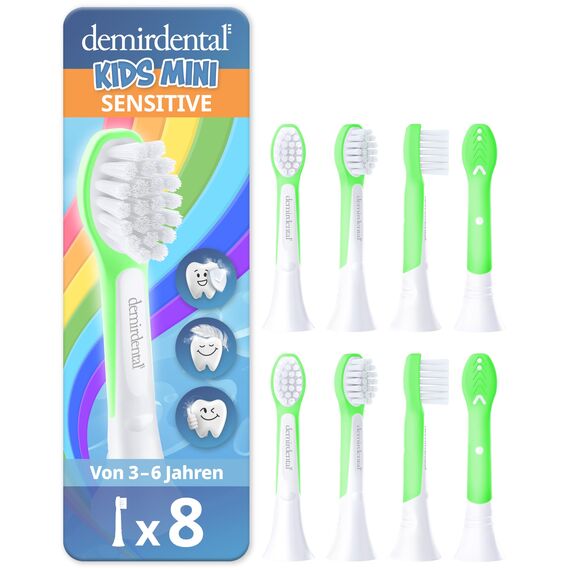 demirdental Ersatzbürsten für Kinder passend für Philips Sonicare Ersatzbürsten Kids, Compact Mini geeignet für 3-6 Jahre, entspricht HX6034 HX6038, Grün, 8er Set