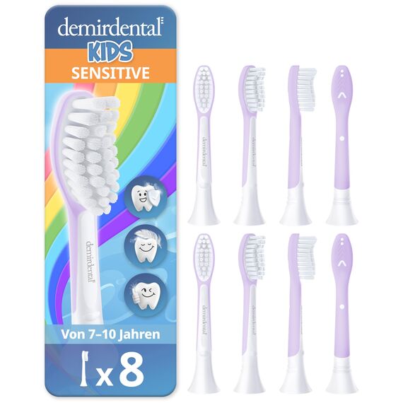 demirdental Ersatzbürsten for Kids passend für Philips Sonicare Ersatzbürsten Kids, Kinder Schallzahnbürsten, Kinder Ersatzbürsten ab 7 Jahre, entspricht HX6048, Lilac, 8er Set