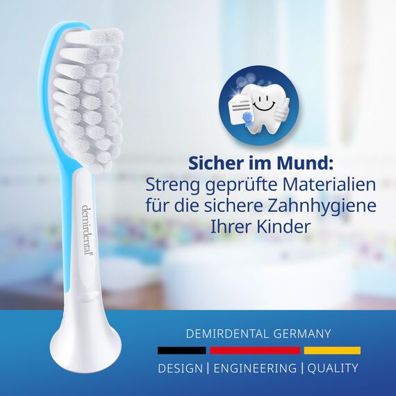 demirdental Ersatzbürsten für Kids, passend für Philips Sonicare Ersatzbürsten Kids, Schallzahnbürsten ab 7 Jahre, entspricht HX6048, Hellblau, 8er Set