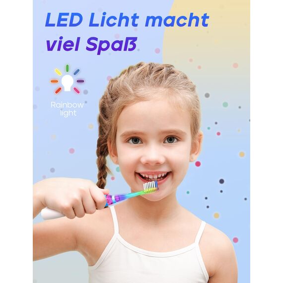 Seago Elektrische Zahnbürste Kinder ab 2, Kinderzahnbürsten mit 4 Extra Weiche Bürstenköpfe und LED Licht, 4 Modi 24000VPM Smart Timer Schallzahnbürste für Kleinkind Mädchen Jungen SG977(Blau)