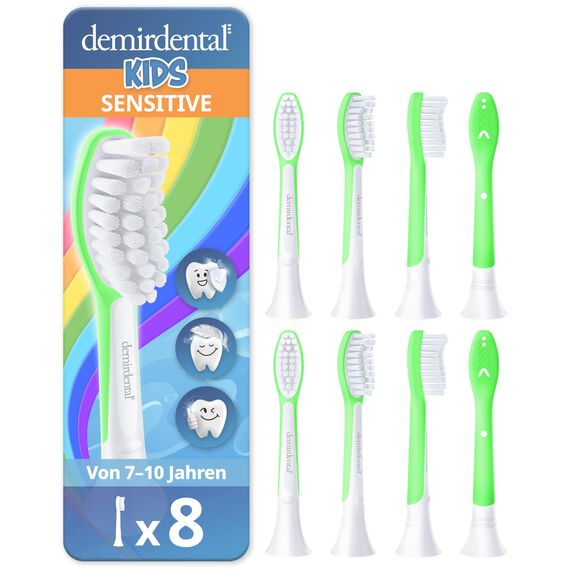 demirdental Bürstenkopf für Philips Sonicare Kids Bürstenkopf für Kinder, für erste bleibende Zähne, Kinder von 7 bis 10 Jahren, ersetzt HX6048 HX6044, Grün, 8 Stück