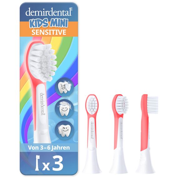 demirdental Ersatzbürsten für Kinder passend für Philips Sonicare Ersatzbürsten Kids, Compact Mini geeignet für 3-6 Jahre, entspricht HX6034 HX6033, Rot, 3er Set