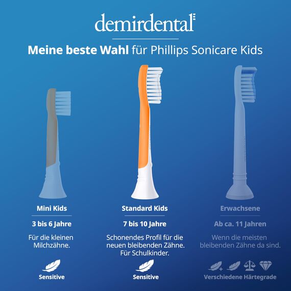 demirdental Aufsätze for Kids passend für Philips Sonicare Ersatzbürsten Kids, Kinder Schallzahnbürsten, Kinder Ersatzbürsten ab 7 Jahre, entspricht HX6048, Orange, 8er Set