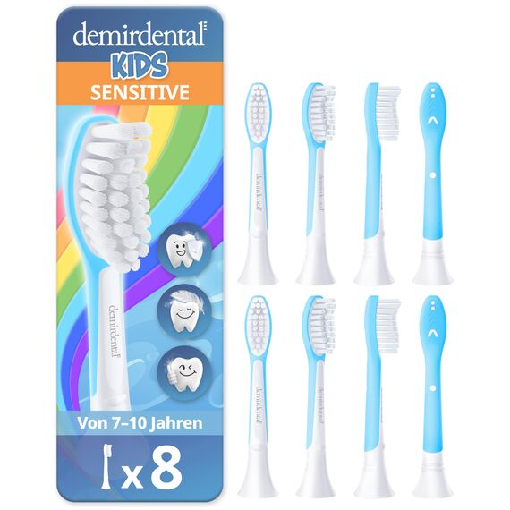 demirdental Ersatzbürsten für Kids, passend für Philips Sonicare Ersatzbürsten Kids, Schallzahnbürsten ab 7 Jahre, entspricht HX6048, Hellblau, 8er Set
