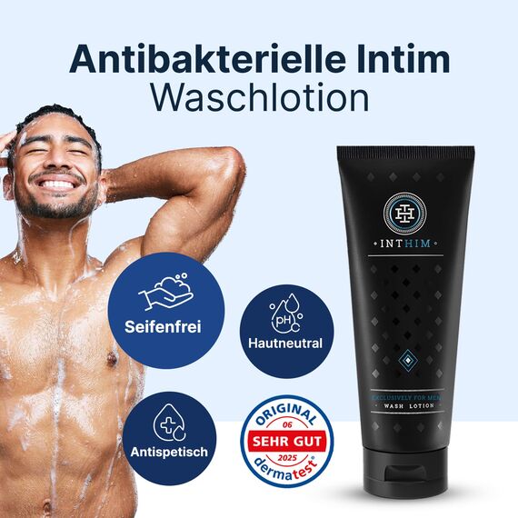 IntHim Antibakterielle Intim Waschlotion Herren - pH-Hautneutrale Intimpflege Männer bei Juckreiz, trockener Haut & Ideal nach dem Sport (1 x 200ml)