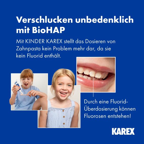 Kinder KAREX Zahnpasta – 4 x 50 ml - Kariesschutz für Kinder bis 6 Jahren – mit BioHAP, ohne Fluorid – Zahnschutz ab dem ersten Milchzahn