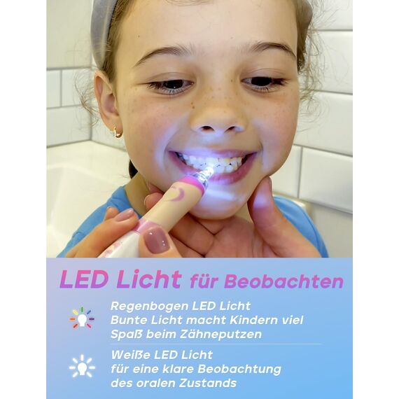 Seago Elektrische Zahnbürste Kinder ab 2, Kinderzahnbürsten mit 4 Extra Weiche Bürstenköpfe und LED Licht, 4 Modi 24000VPM Smart Timer Schallzahnbürste für Kleinkind Mädchen Jungen SG977(Blau)