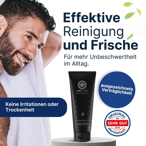 IntHim Antibakterielle Intim Waschlotion Herren - pH-Hautneutrale Intimpflege Männer bei Juckreiz, trockener Haut & Ideal nach dem Sport (2 x 200ml)