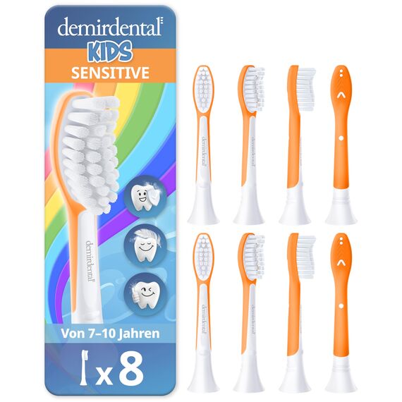 demirdental Aufsätze for Kids passend für Philips Sonicare Ersatzbürsten Kids, Kinder Schallzahnbürsten, Kinder Ersatzbürsten ab 7 Jahre, entspricht HX6048, Orange, 8er Set